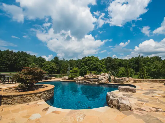 Free-form gunite pool built by Waterscapes Backyard Resorts in Middle Tennessee