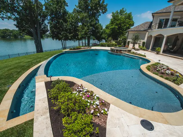 Infinity-edge pool built by Waterscapes Backyard Resorts in Middle Tennessee