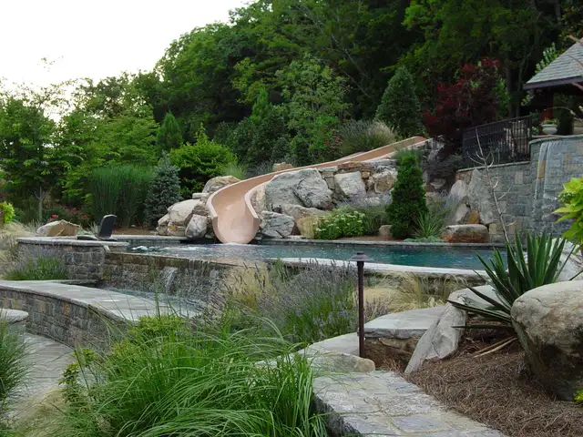Pool waterslide built by Waterscapes Backyard Resorts in Middle Tennessee