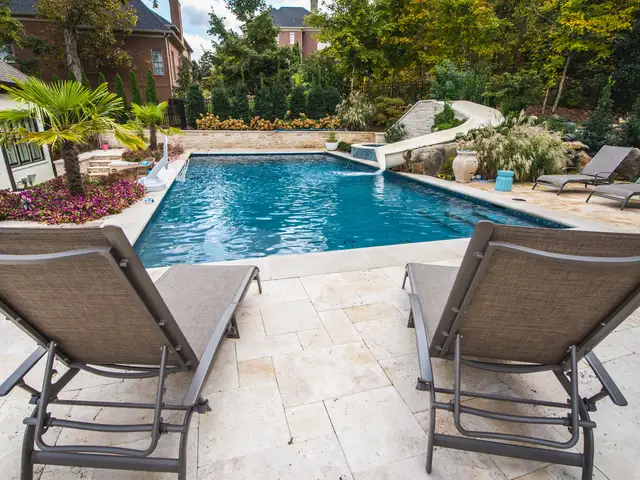 Pool waterslide built by Waterscapes Backyard Resorts in Middle Tennessee