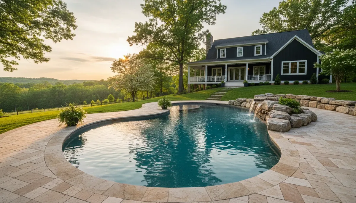 Custom gunite pool and backyard resort in Clarksville, Tennessee