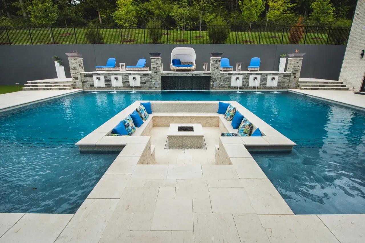 Resort-style commercial pool complex built by Waterscapes Backyard Resorts in Nashville