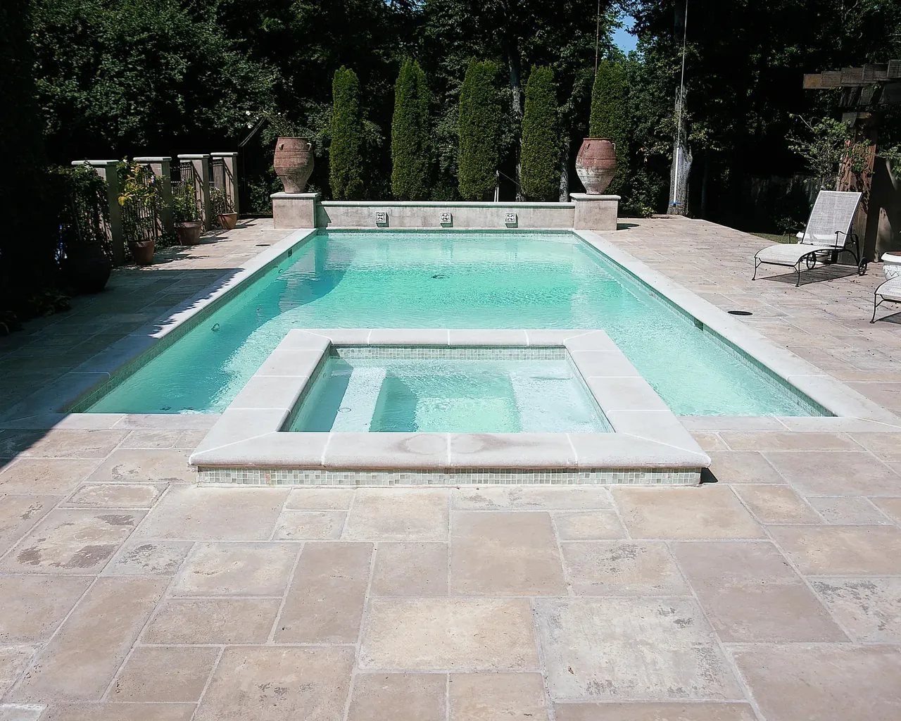 Before and after pool renovation showing a transformed Nashville backyard pool
